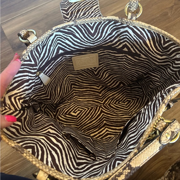 Coach Natalie Tan Straw Satchel w Python Print Leather Trim Tote Handbag - Picture 10 of 12